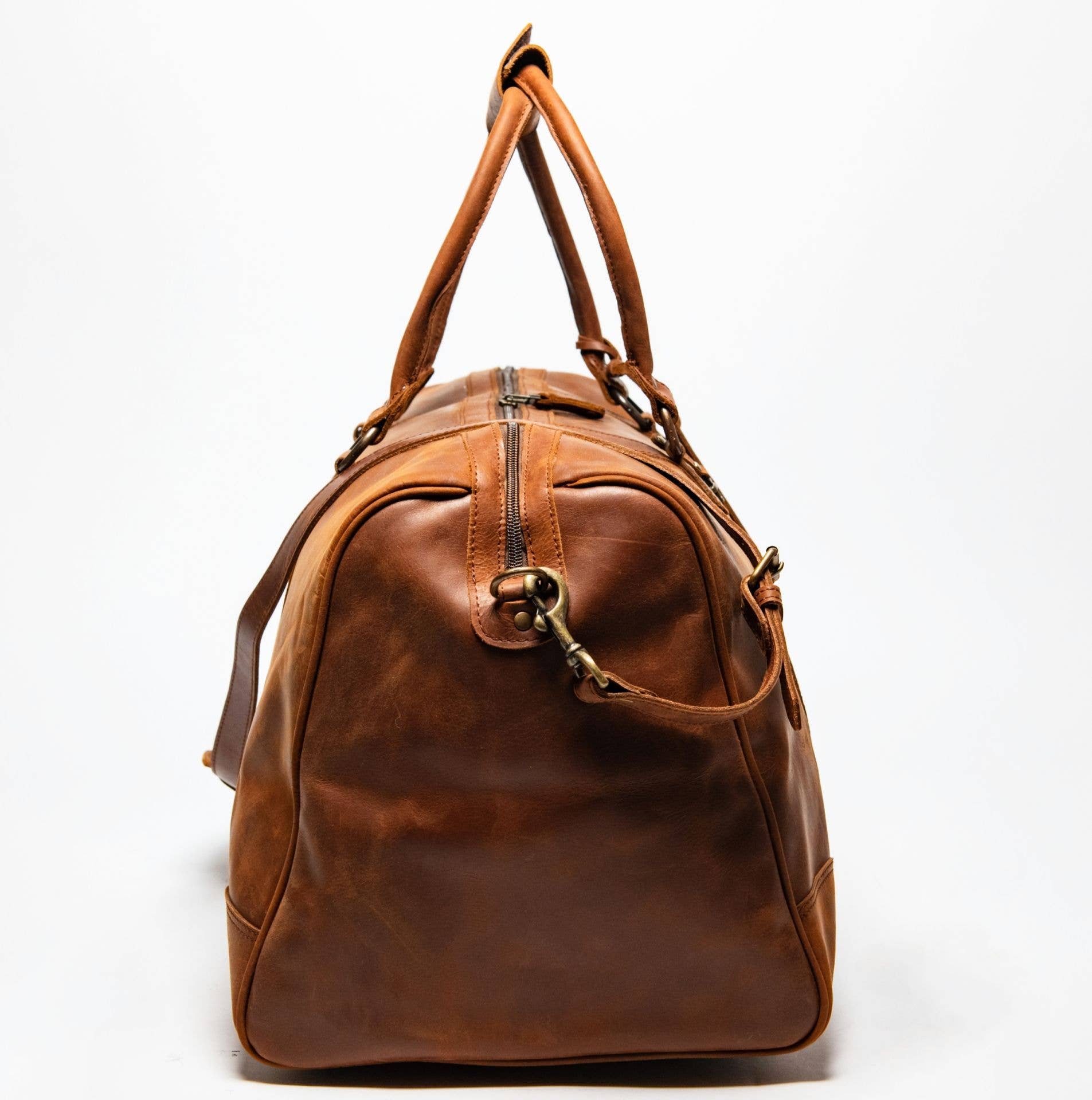 Hides - Wholesale Weekender Bag - Men's - Tourist Leather Duffle 23" - Saddle Brown6