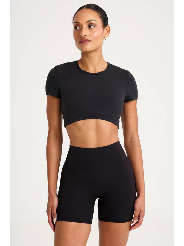 Black ALLFENIX CloudCore Cropped Built-In Bra Tee for wholesale on Faire2