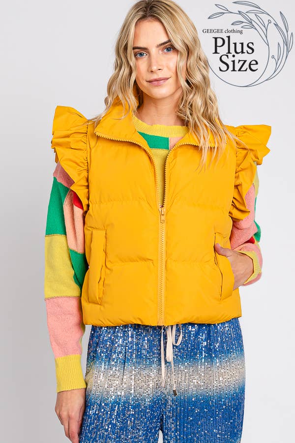 GeeGee x Lovelo - Wholesale Outerwear Vest - Women's - Plus Ruffled Sleeve Puffer Vest, MJ4501PL45