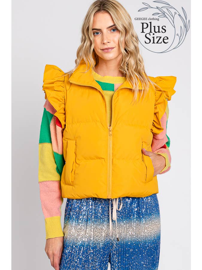 GeeGee x Lovelo - Wholesale Outerwear Vest - Women's - Plus Ruffled Sleeve Puffer Vest, MJ4501PL45