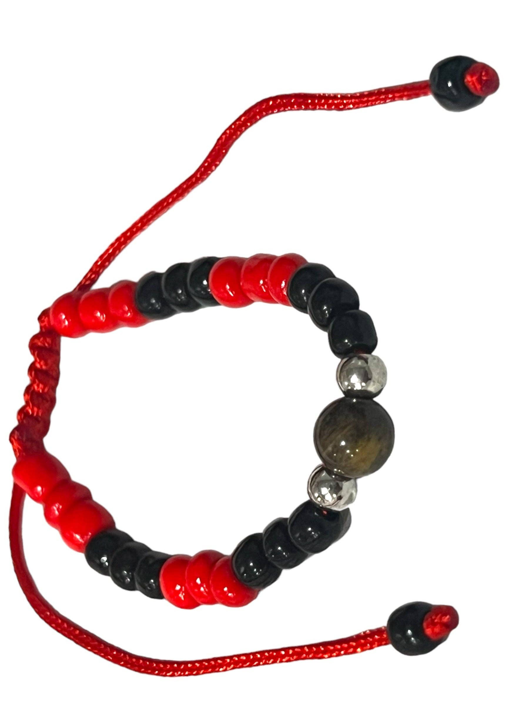 SAN JUDITAS RELIGIOUS ARTICLES - Wholesale Beaded Bracelet - Kids - INFANT BRACELET: PLAIN RED & BLACK THREADED W/ TIGER EYE BEAD