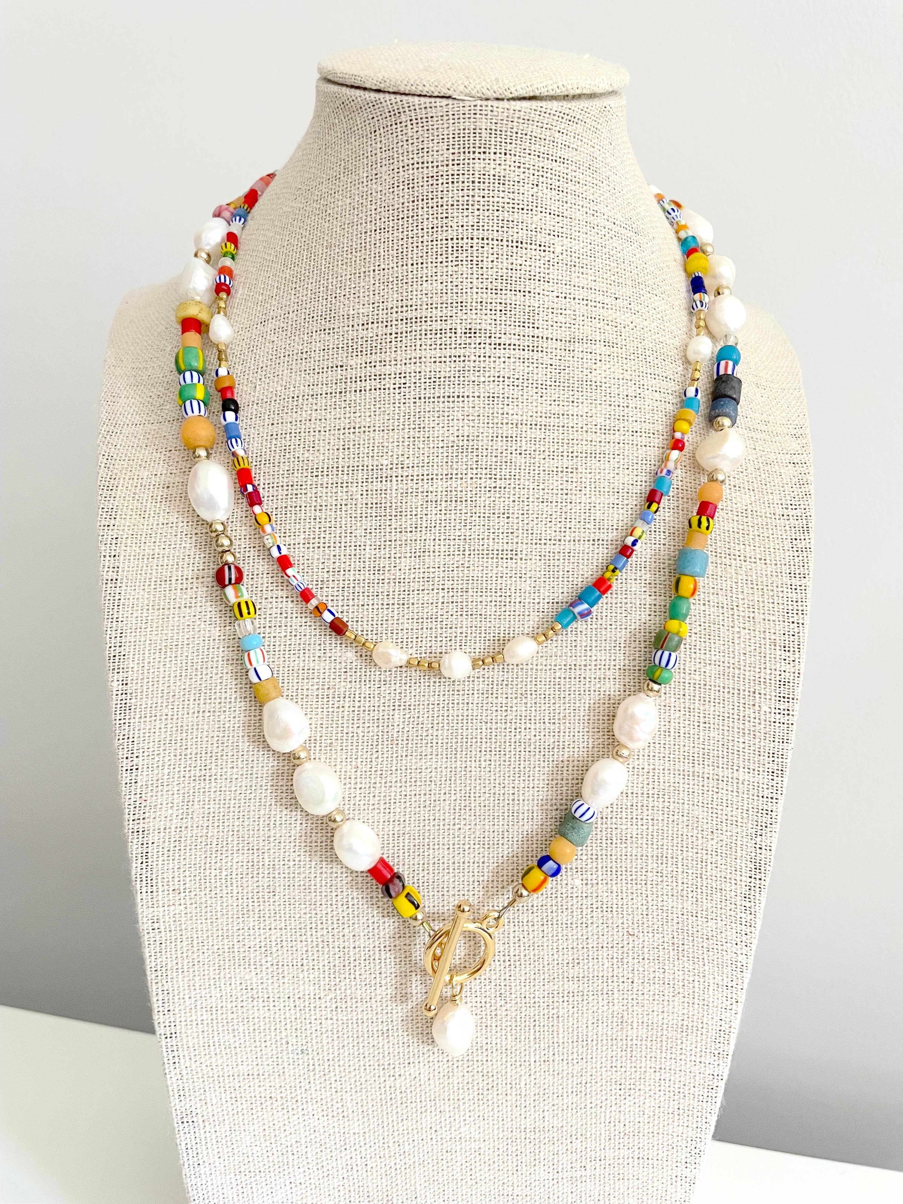 XTRA by Stacey - Wholesale Beaded/pearl necklace - The Daina Necklace - Colorful Freshwater Pearl Front Clasp8