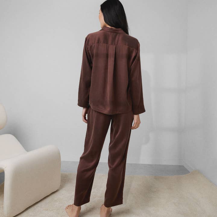 Dozing Umber Washable Silk Long Sleeve Pant Set for wholesale on Faire
