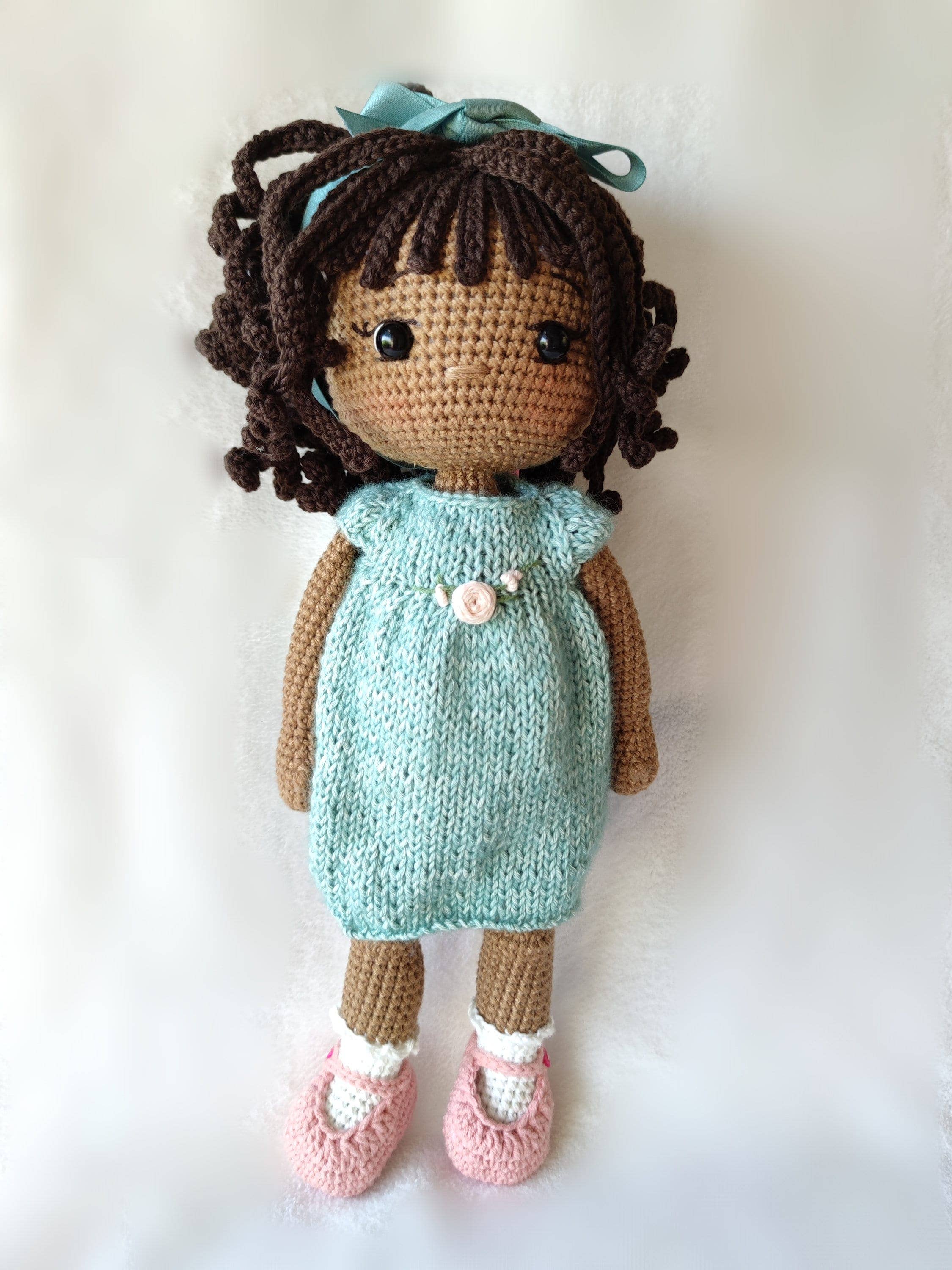 Anh2 LTD – wholesale Doll – Kids – Crochet Brown Haired Doll Girl, Amigurumi Black Doll Girl1