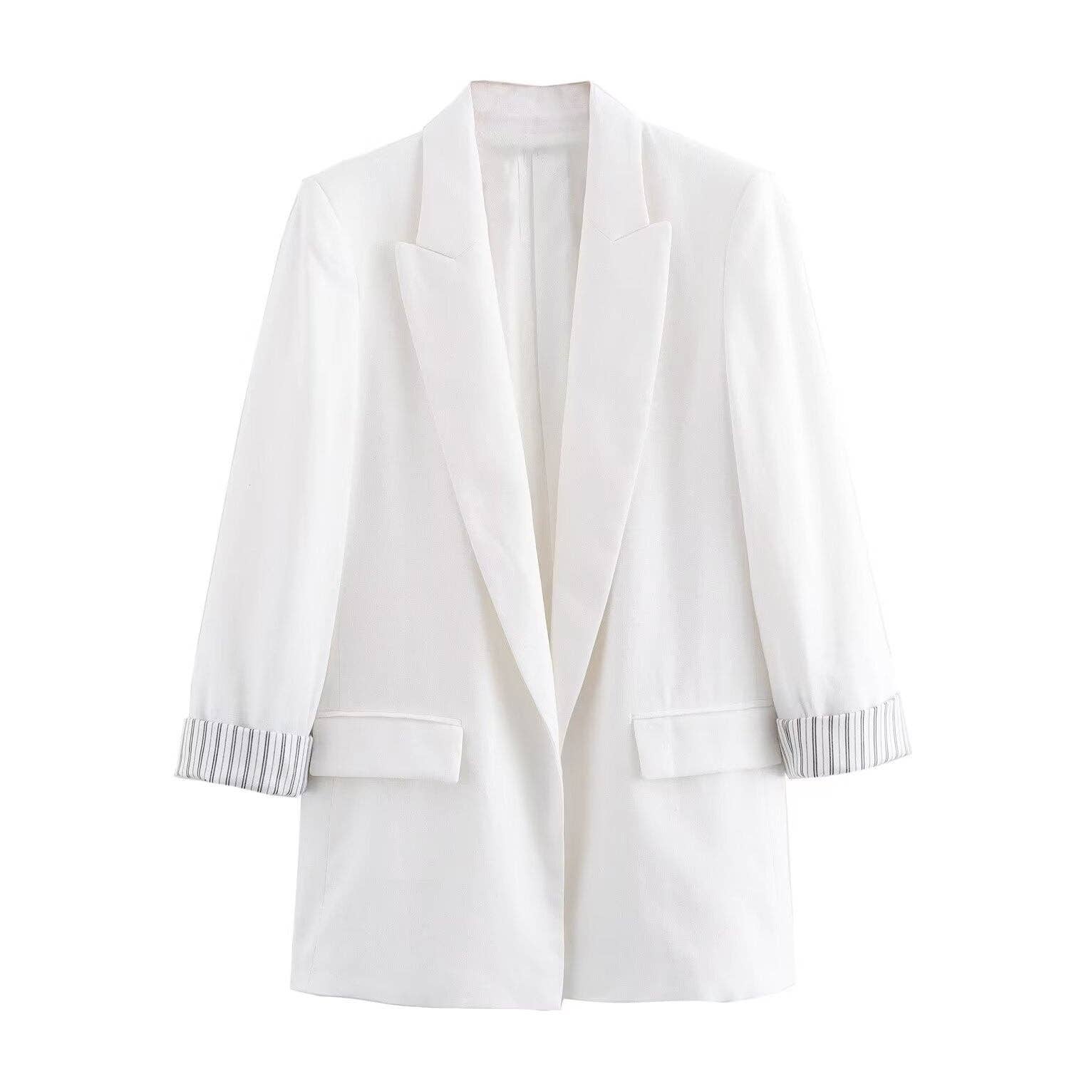 alberalkirk - Vente Blazer – femme - Blazer à manches retroussées en mélange de lin pour femme N5A4133