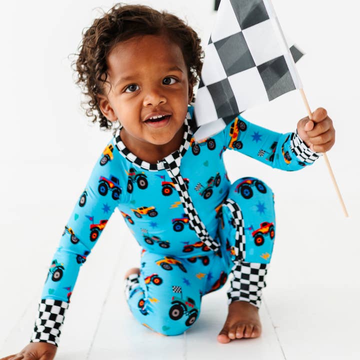 Kiki + Lulu - Wholesale Clothing Set - Baby - Blue Monster Truck Convertible Footie