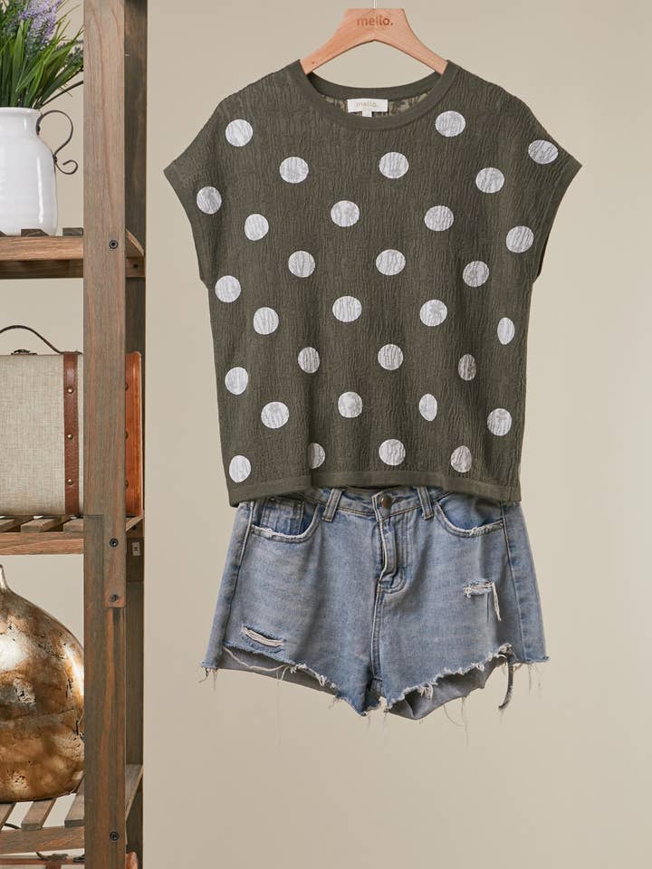 Textured Polka Dot Cap Sleeve Top for wholesale by Mello.
