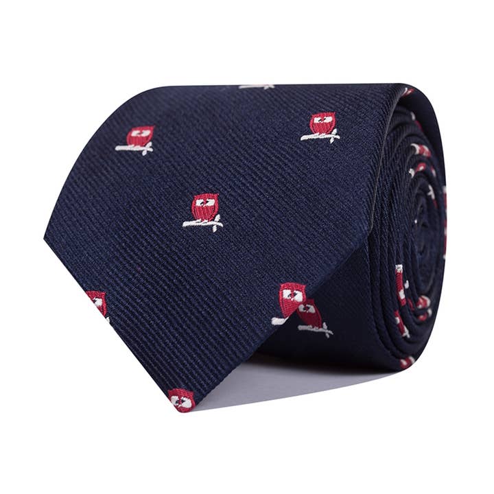 Navy och röda ugglor siden slips för wholesale av Ox Gemelos