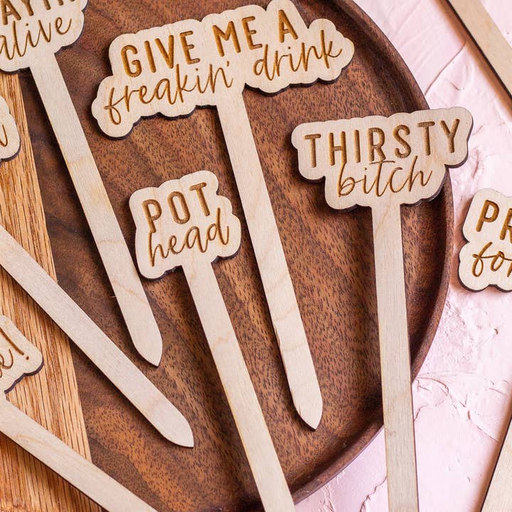 The Print Pantry - Wholesale Garden/Lawn Stake - Funny Script Wooden Plant Markers