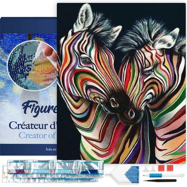 Pintura de Diamante - Casal de zebras 40x50cm tela emoldurada por atacado de Figured'Art