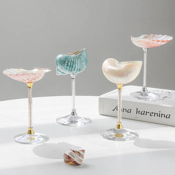 Seashell Glitter Stem Glasses (Set of 4) for wholesale by Kiyo Home