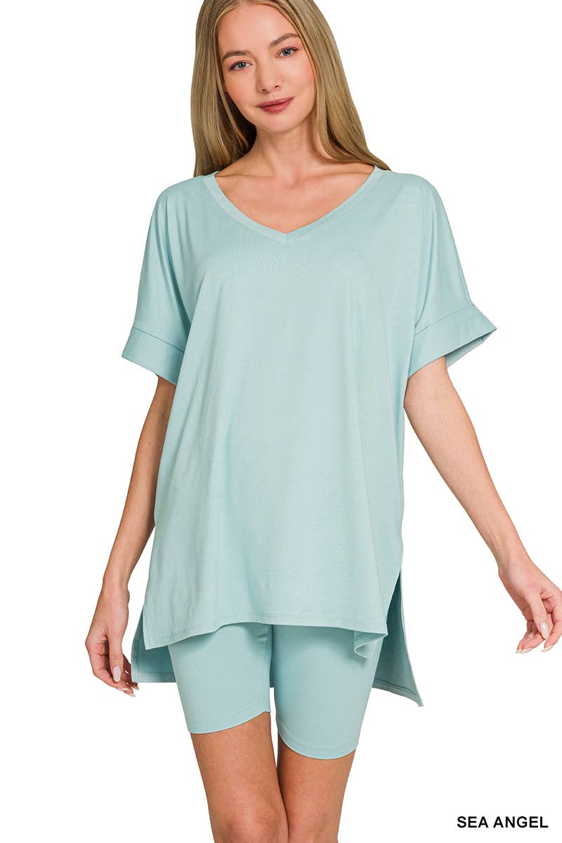 Vanilla Monkey – Conjunto de top e calções (roupa NÃO Casual) – Mulher por atacado – Top de decote em V e calções de ciclista em microfibra Dty escovada31