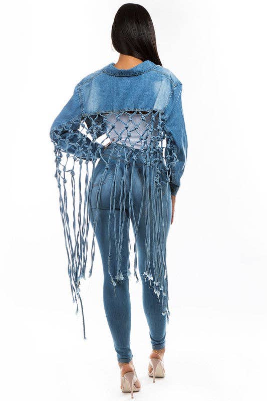 bleu VESTE COURTE EN JEAN POUR FEMMES en vente sur Faire4