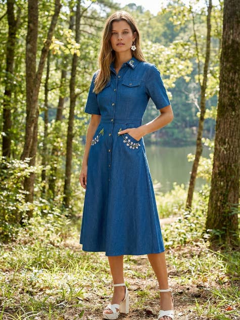 Denim Embroidered Dress for wholesale by RUBIENN