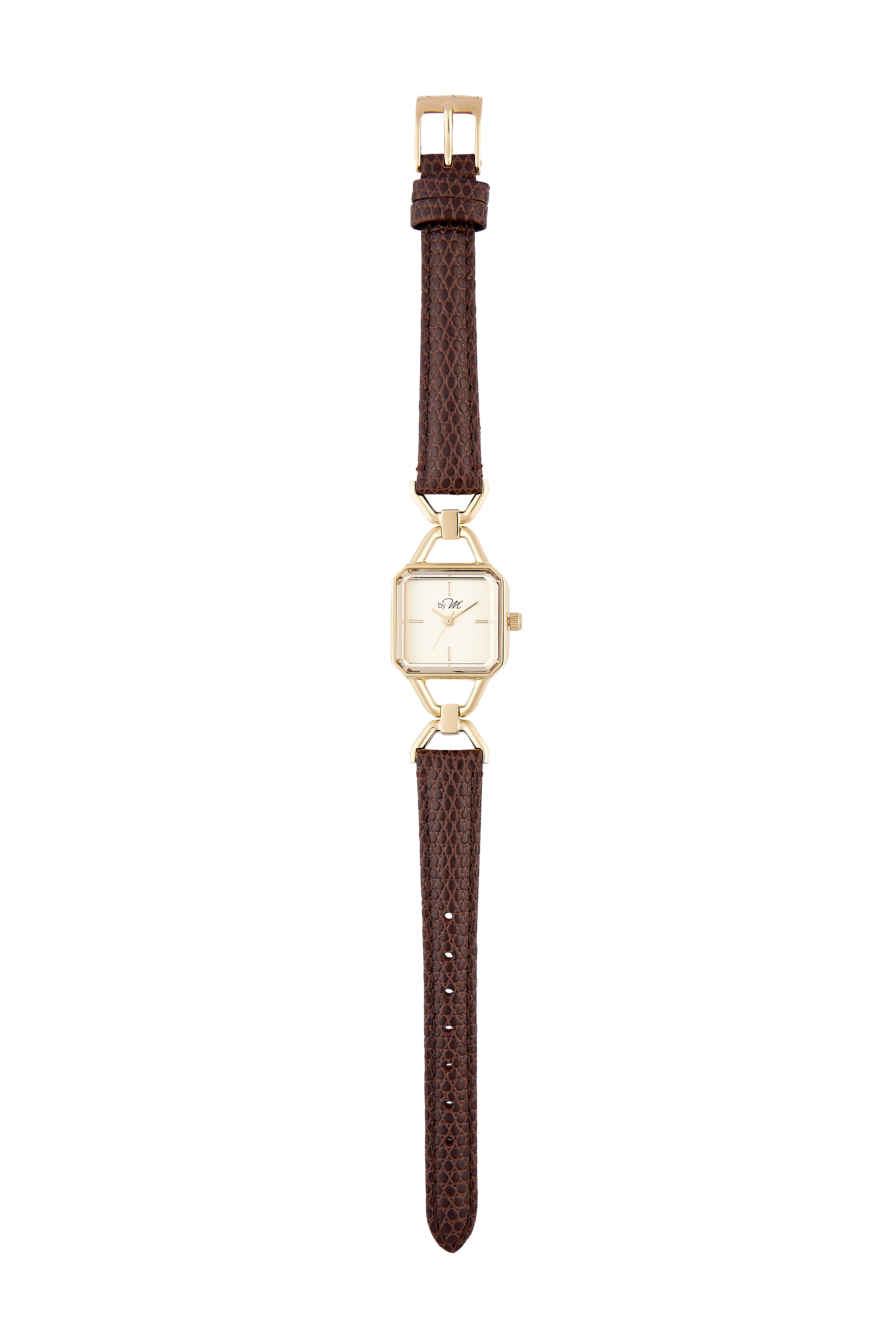 by M degrees - Wholesale Polshorloge - Dames - Vintage-geïnspireerd gouden vierkant horloge – Bruine leren band7