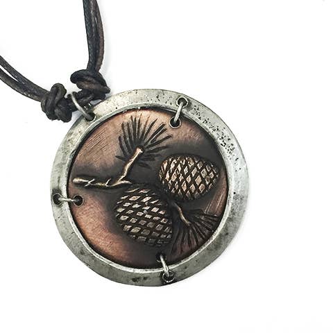 Anju Jewelry - Wholesale Pendant/Charm Necklace - Pewter Necklace - Pair of Pine Cones