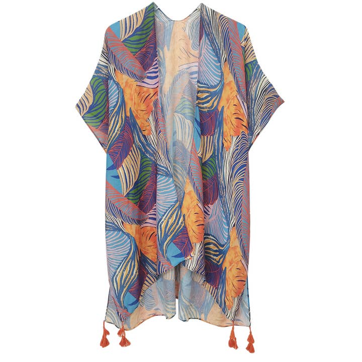 Fashion City - Wholesale Kimono - Women's - Palm Leaf Print Open Front Kimono