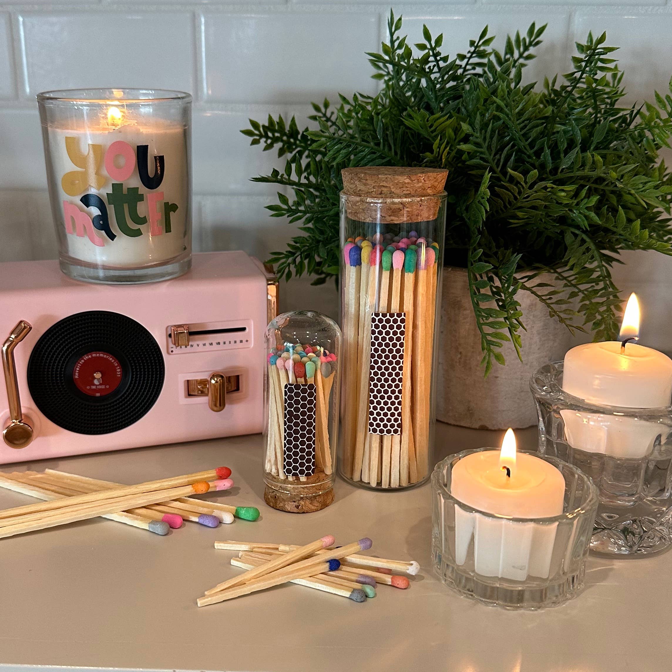 Thankful Greetings - Wholesale Matches - 4" Matches in Chic Cork Top Jar - Colors of Your Choice12