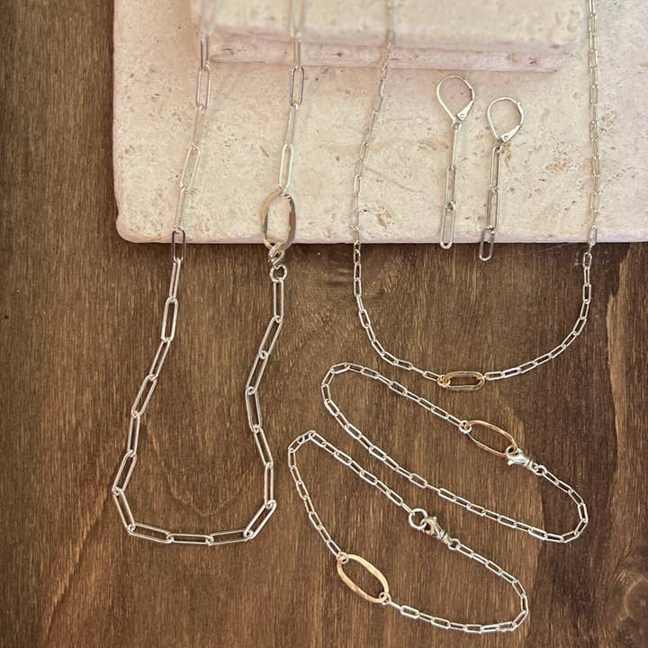 elle deVisme artisan jewelry – wholesale Kedjehalsband – Sovereign Halsband Sm Silverkedja & Guldlänk - Blandad metall