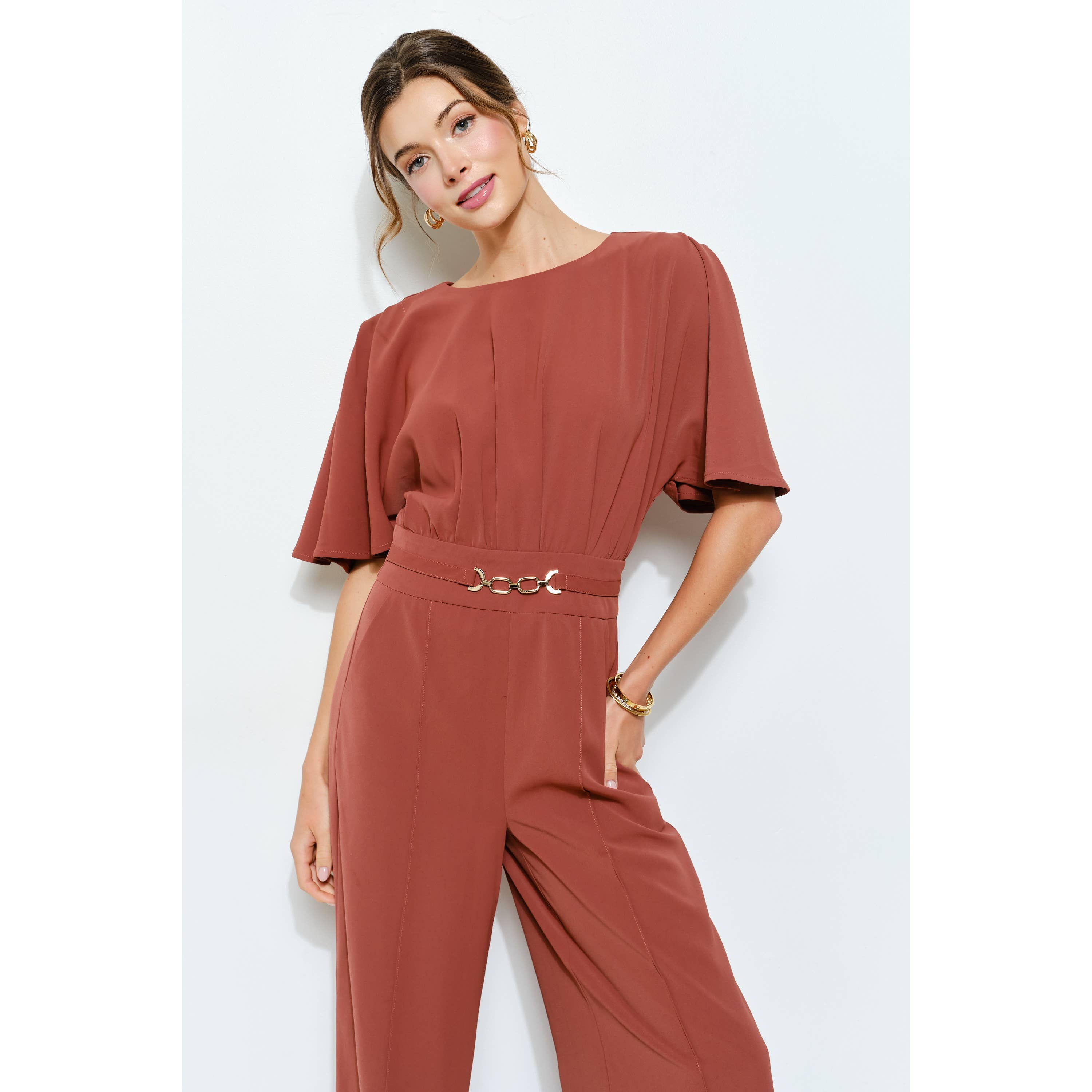 INA - Wholesale Romper - Women's - Flutter Kimino Sleeve Buckle Detail Wide Jumpsuit38