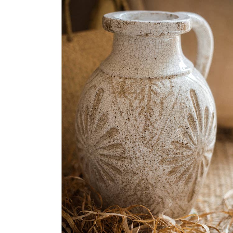 Rustic Reach - Wholesale Vase - Carved Floral Vase in White9