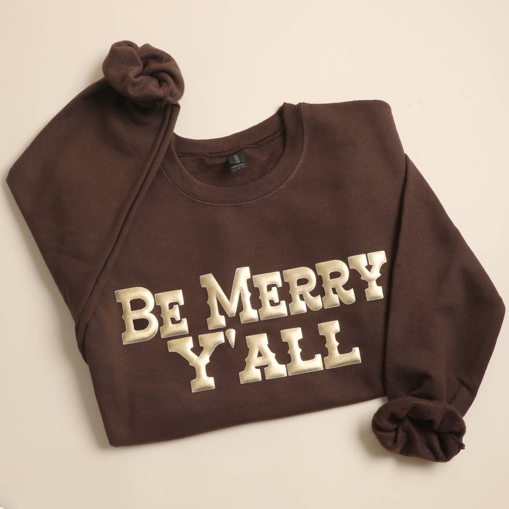 Fashion City - Wholesale Graphic Sweatshirt - Unisex - BE MERRY Y'ALL Metallic Gold PUFF Heavyweight Sweatshirt2