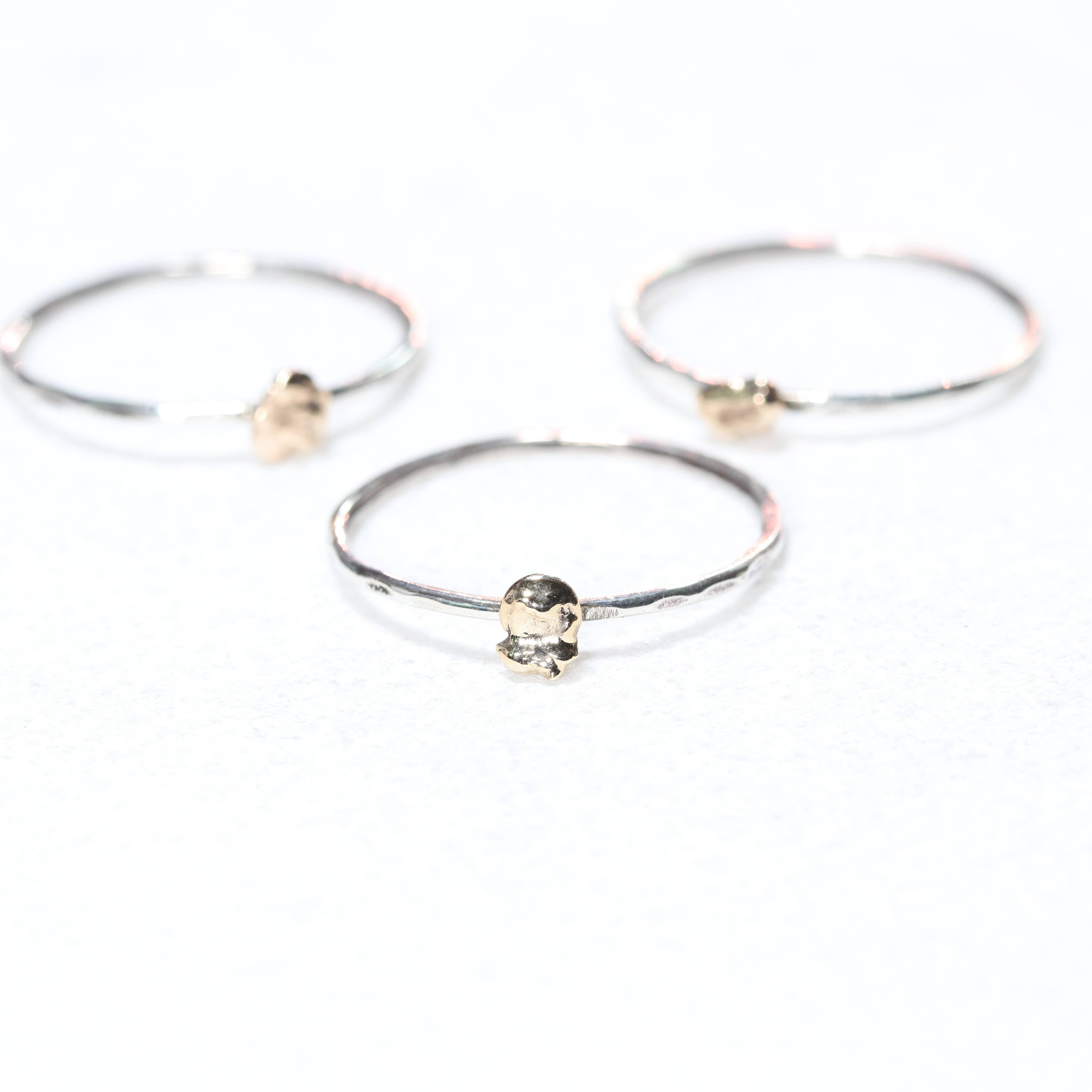 Esme - Wholesale Band/Stacked Ring - 14k Solid Gold Nugget Stacking Ring on Sterling Silver Band4