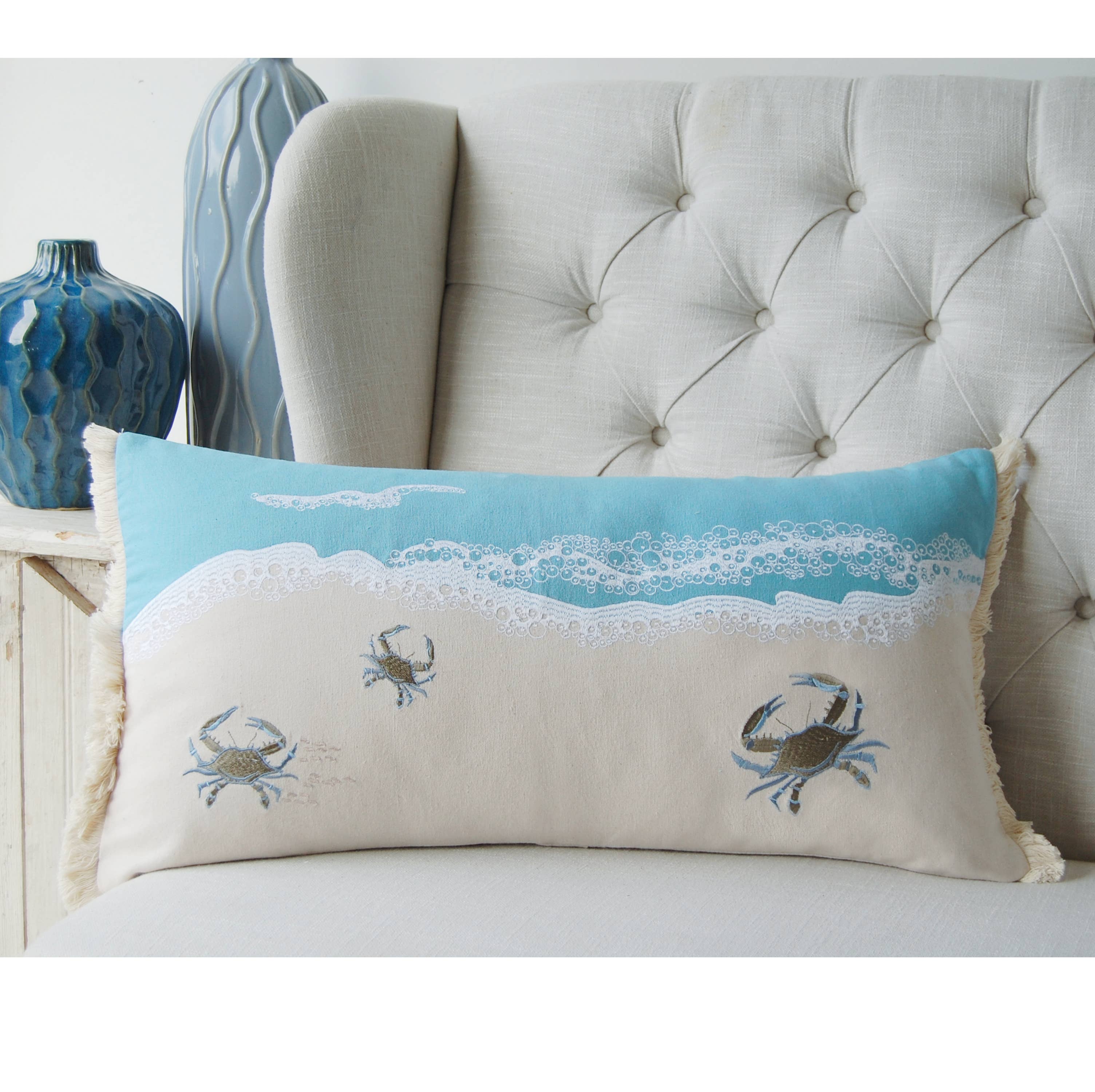 Rightside Design - Wholesale Lumbar Pillow - Crab With Waves Indoor Lumbar Throw Pillow1