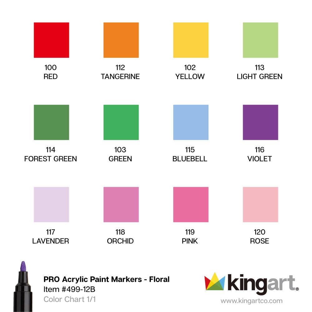 KINGART - Wholesale Marker - Acrylic Paint Markers - 12 Floral Colors3