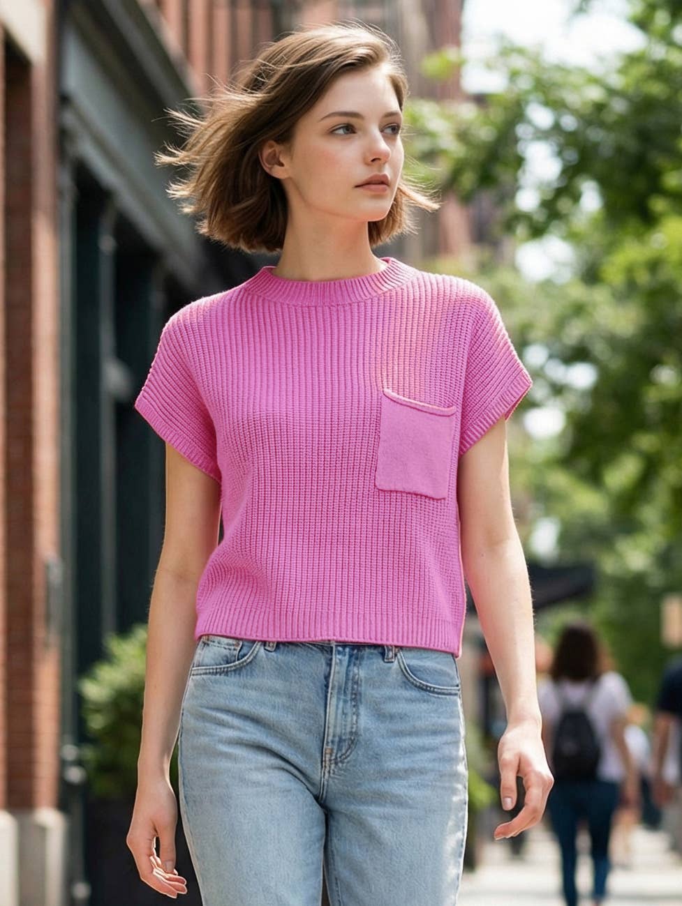 42POPS - Wholesale Knit Sweater - Women's - .Mock Neck Short Sleeve Sweater1