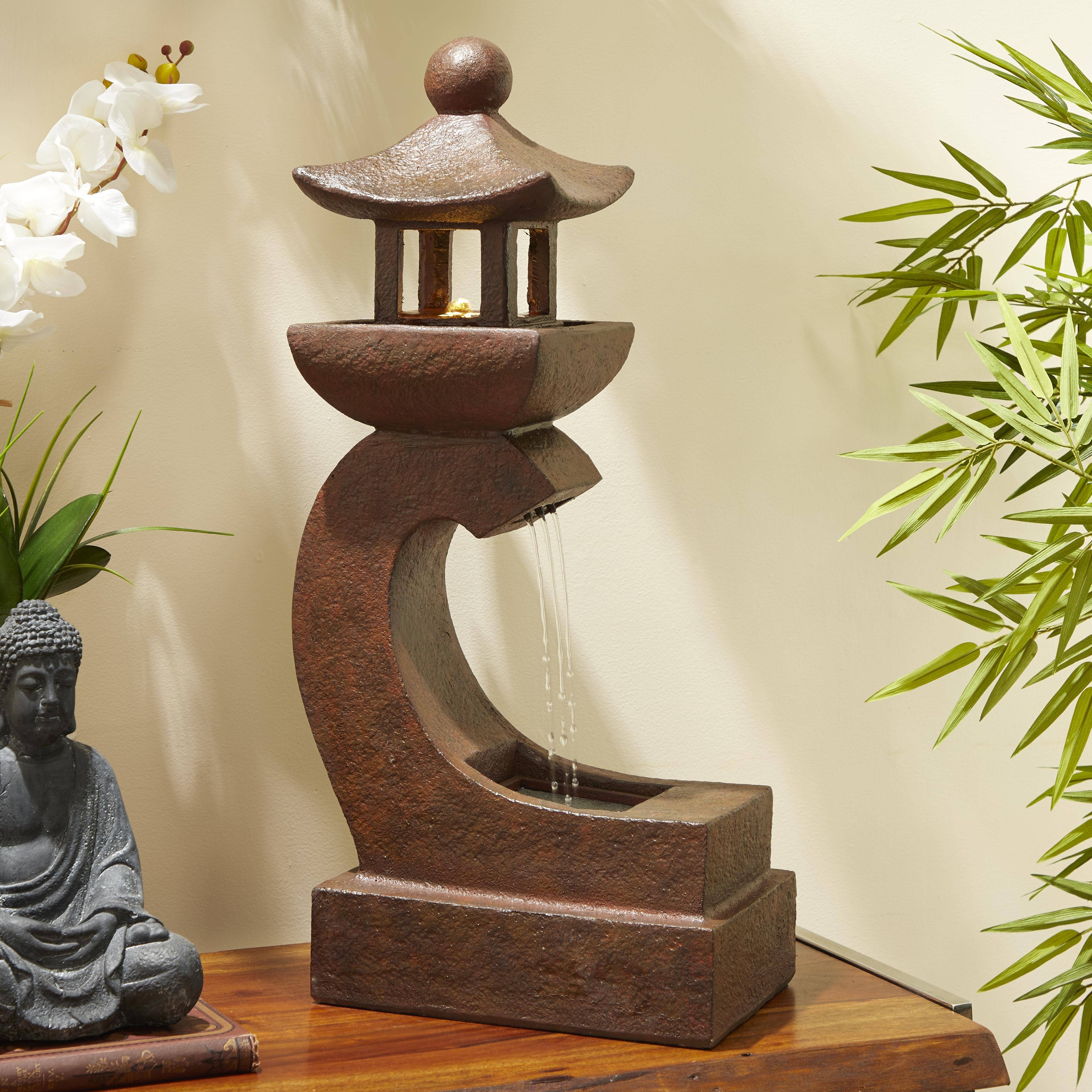 Import Corner - Wholesale Outdoor Ornament/Decor - A-40494: POLYSTONE TOWER FOUNTAIN 10"W,16"H6