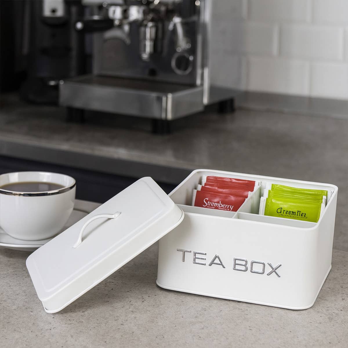 AULICA - Wholesale Food Storage Container - White and silver 6-compartment tea box 18x15.5x8cm1