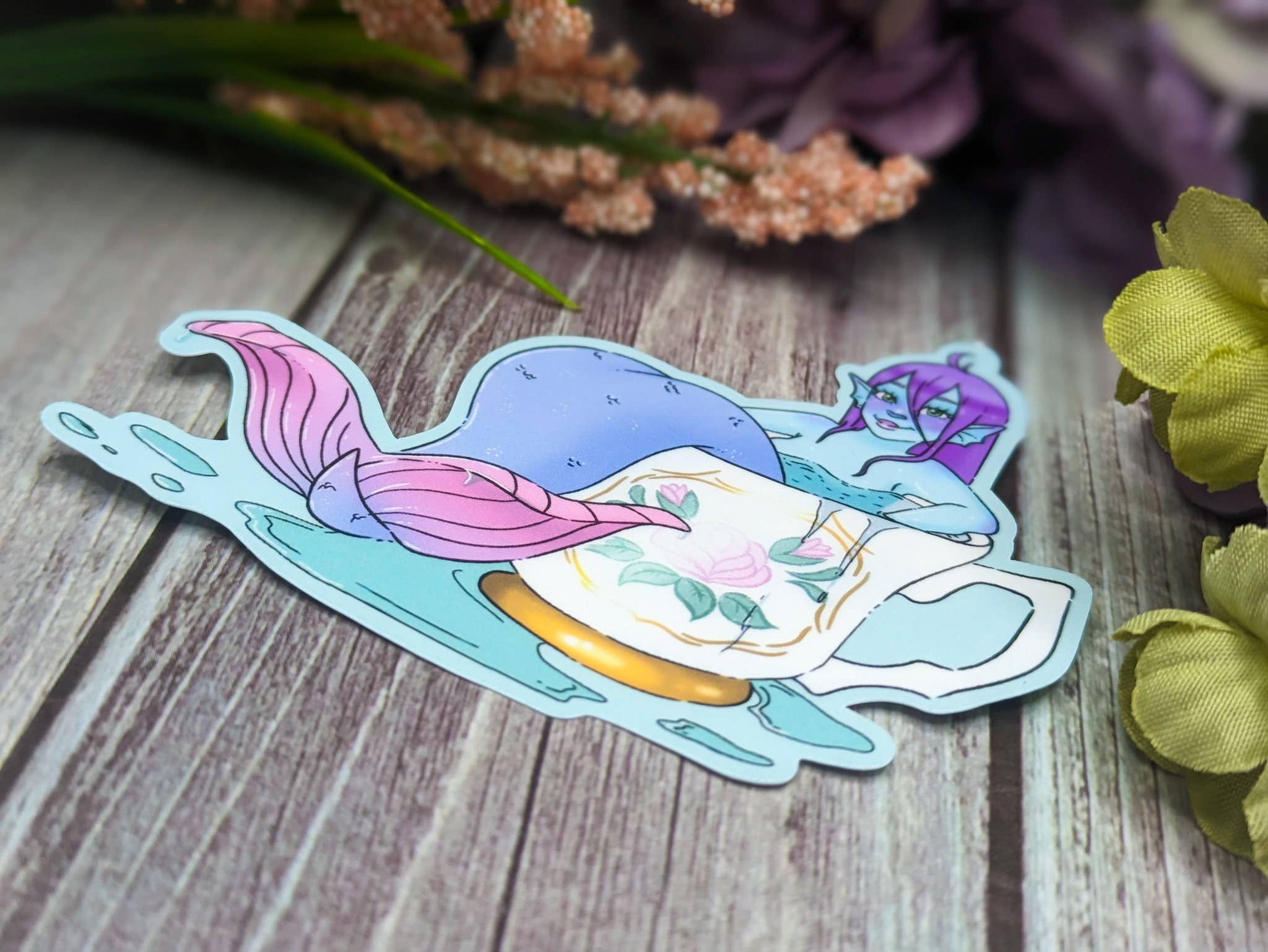 Witchbriar Cottage - Wholesale Sticker - Teacup Mermaid Sticker: Kawaii Fantasy Decal (3.3" x 2.7")3