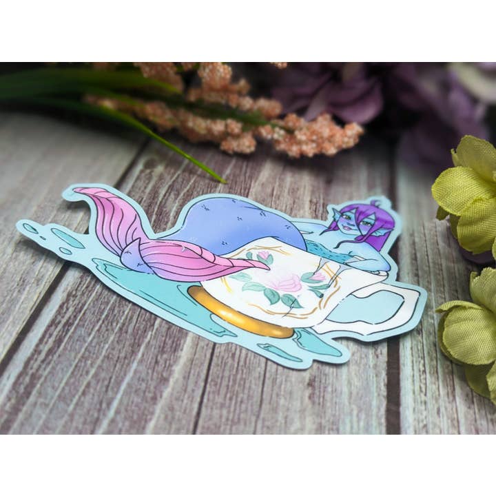 Witchbriar Cottage - Wholesale Sticker - Teacup Mermaid Sticker: Kawaii Fantasy Decal (3.3" x 2.7")3