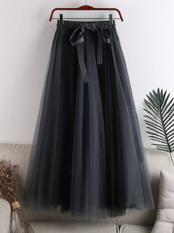 Elastic waist patchwork tulle mid skirt for wholesale by Rosa Clothing