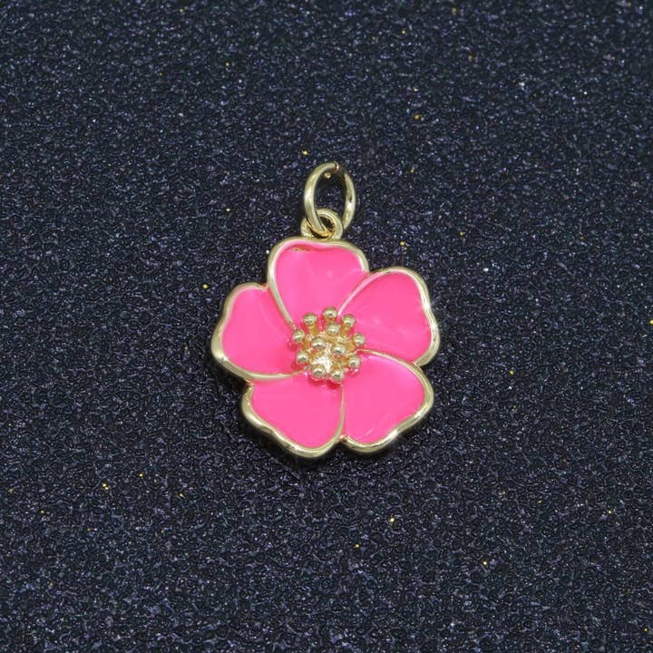 Aim Eternal - Wholesale Individual Charm/Pendant - Dainty Hibiscus Charm Tropical Flower Gold Filled Enamel Charm Hawaiian Inspired Jewelry Pendant for Necklace Bracelet Earring Component M-505 M-506 M-50710