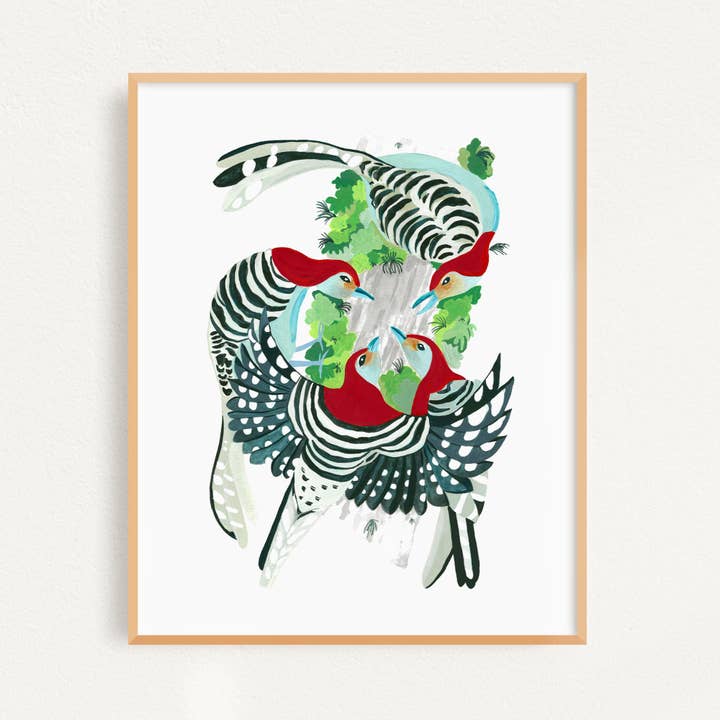 Red bellied Woodpeckers Bird Art Print for wholesale by Leena Shanbhag Art