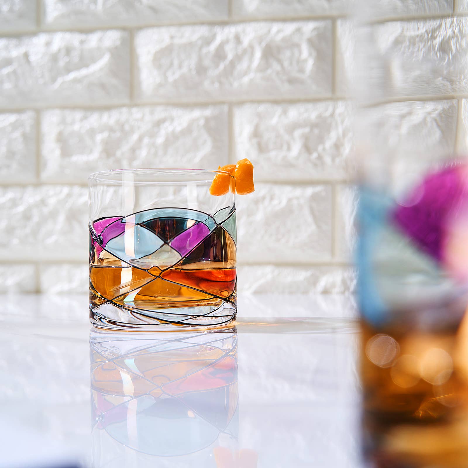 The Wine Savant /  Khen Glassware - Wholesale Cocktail/Liquor Glass - Artisanal Hand Painted Whiskey Glasses Set of 2 - 9.6 OZ1