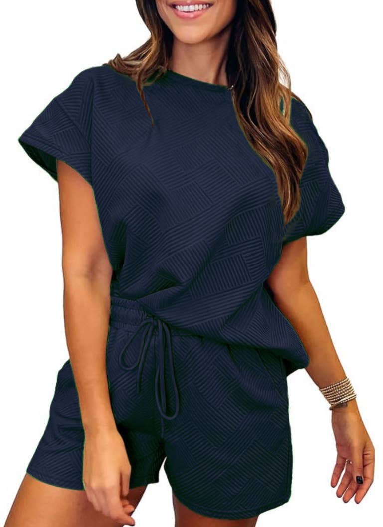 Rosa Clothing - Wholesale Top & Short Set (NOT Loungewear) - Women's - Crewneck Short-Sleeved Top Textured Stylish Shorts Set6