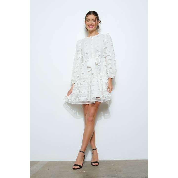 INA - Wholesale Dress - Women's - Embroidered Lace Puff Sleeve Mini Dress