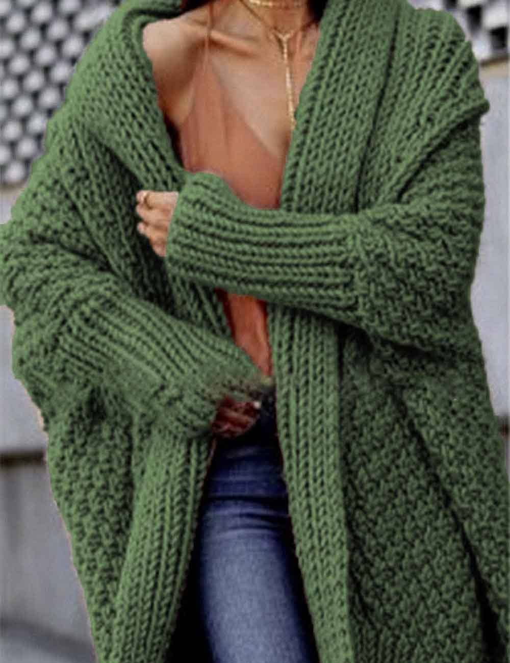 Sweetkama - Wholesale Cardigan - Women's - Ladies Solid Color Thick Front Placket Long Sleeves Chunky Cardigan