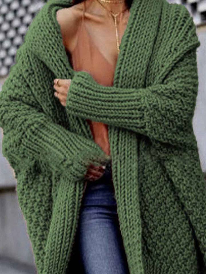 Sweetkama - Wholesale Cardigan - Women's - Ladies Solid Color Thick Front Placket Long Sleeves Chunky Cardigan0