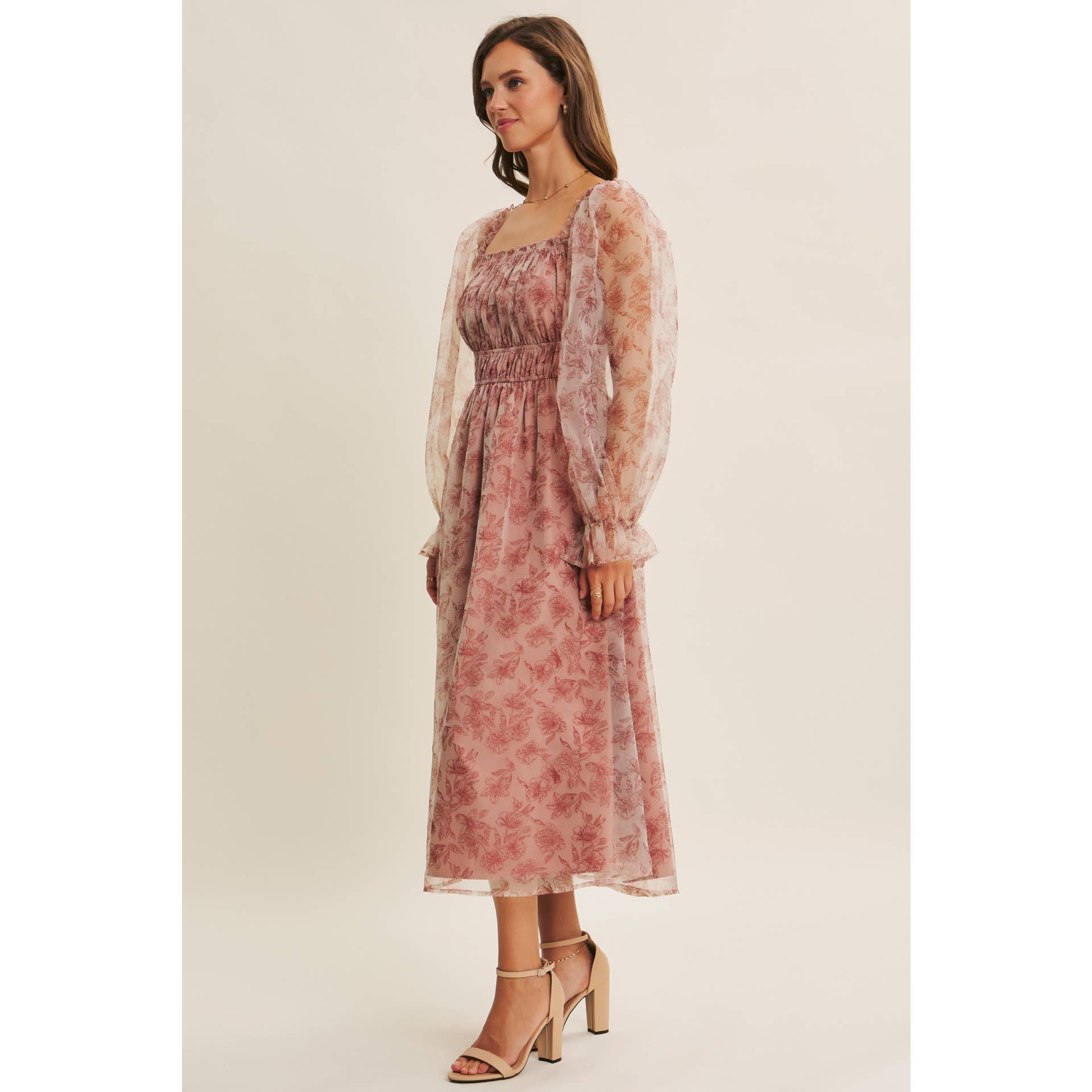 in february - Wholesale Jurk - Dames - ETHERISCHE ELEGANTIE BLOEMIGE ORGANZA MIDI-JURK MET ELASTISCHE TAILLE23