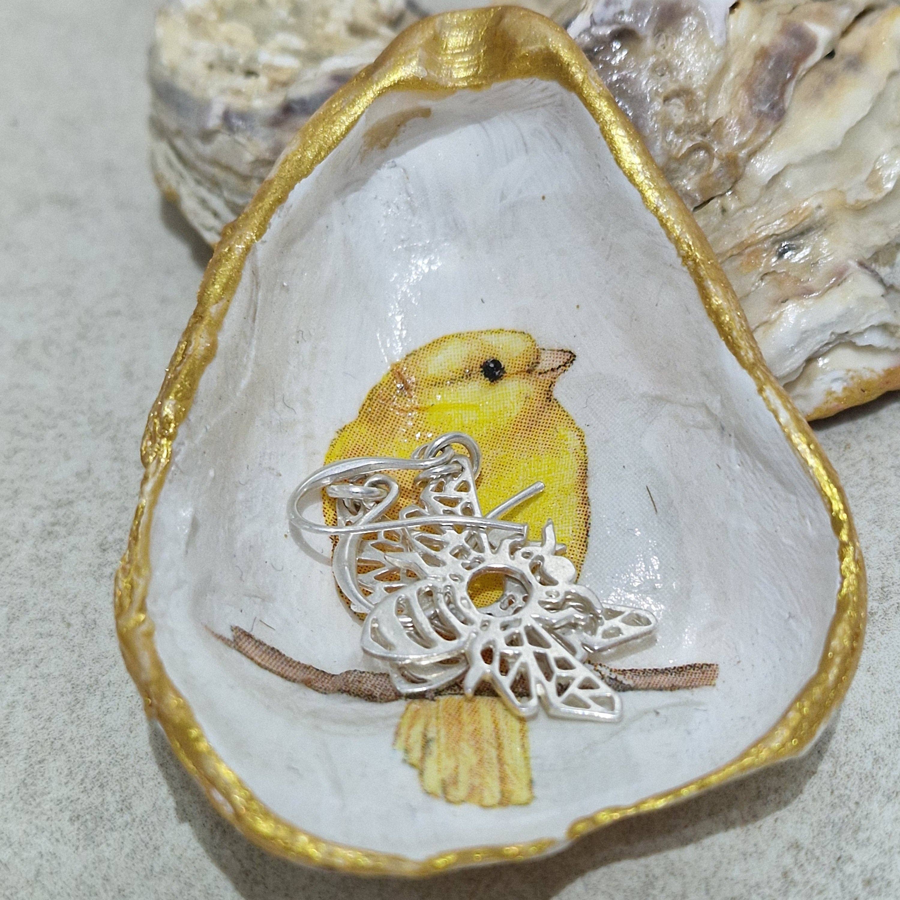 Bee my Oyster – wholesale Jewellery dish – Canary Yellow Bird Flower Oyster Shell Trinket Dish2