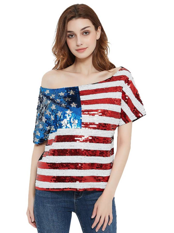 Anna Kaci Wholesale - Wholesale Camisole - Women's - Patriotic American Sequin Camisole Top7