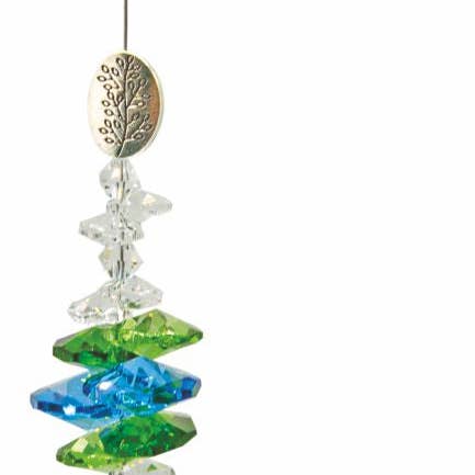 Austrian Crystal Suncatcher, Multi -faceted with Peridot Green Heart for wholesale by Byzantium Collection Ltd