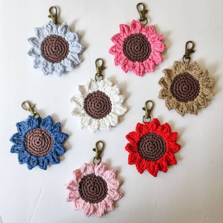 Handmade By Uruba - Wholesale Keychain – Women's - Handwoven Crocheted Sunflower Keychain, Vibrant Floral Charm3