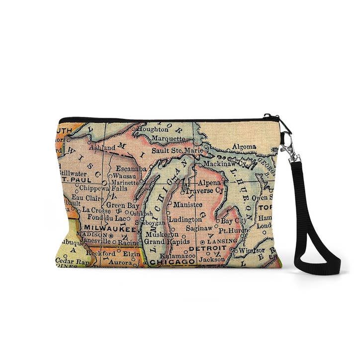 Michigan Map Wristlet Zipper Pouch Makeup Bag for wholesale by Daisy Mae Designs