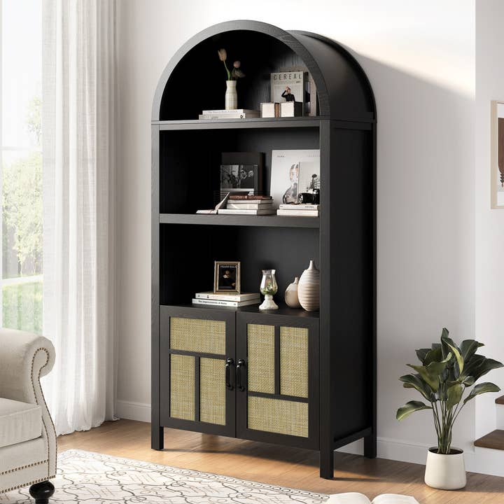 Heynemo - Wholesale Cabinet - Arched Storage Cabinet with 2 Rattan Doors, 59''