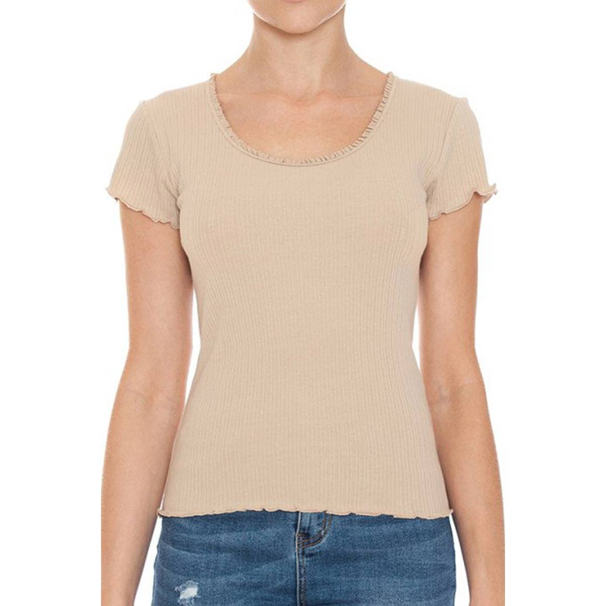 Timeless - Wholesale Knit Top - Women's - LETTUCE LACE TRIMMED SCOOP NECK SHORT SLEEVE TOP13